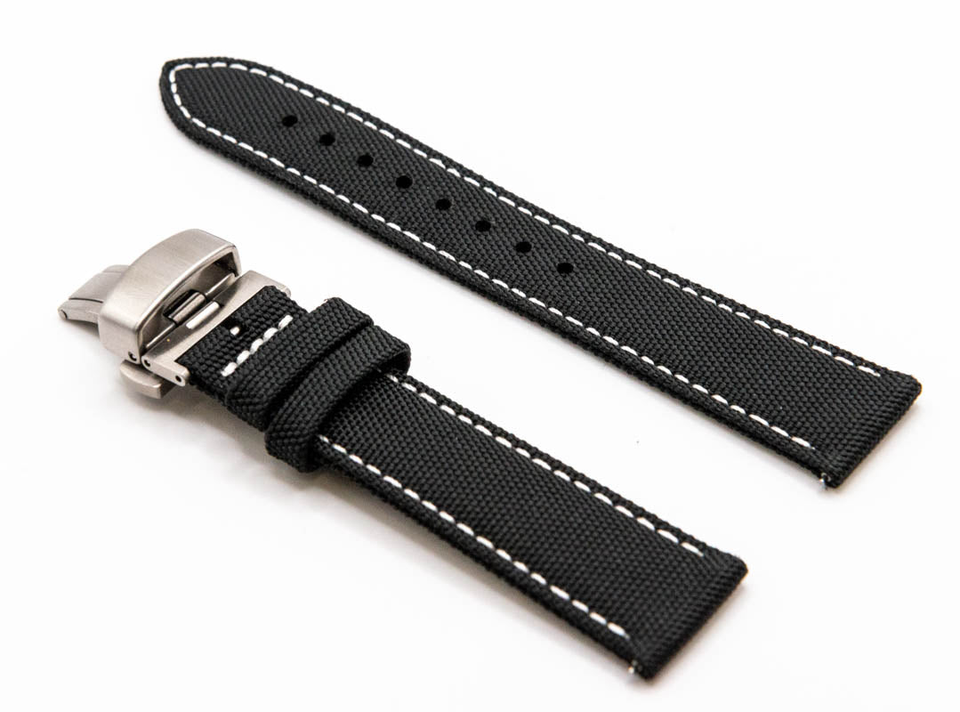 Sailcloth watch strap. Deployment clasp