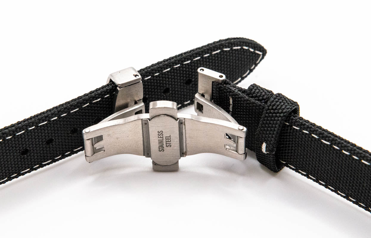 Sailcloth watch strap. Deployment clasp