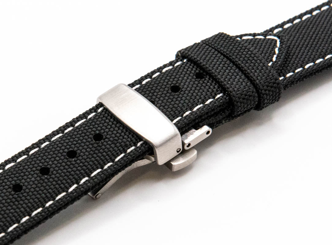 Sailcloth watch strap. Deployment clasp