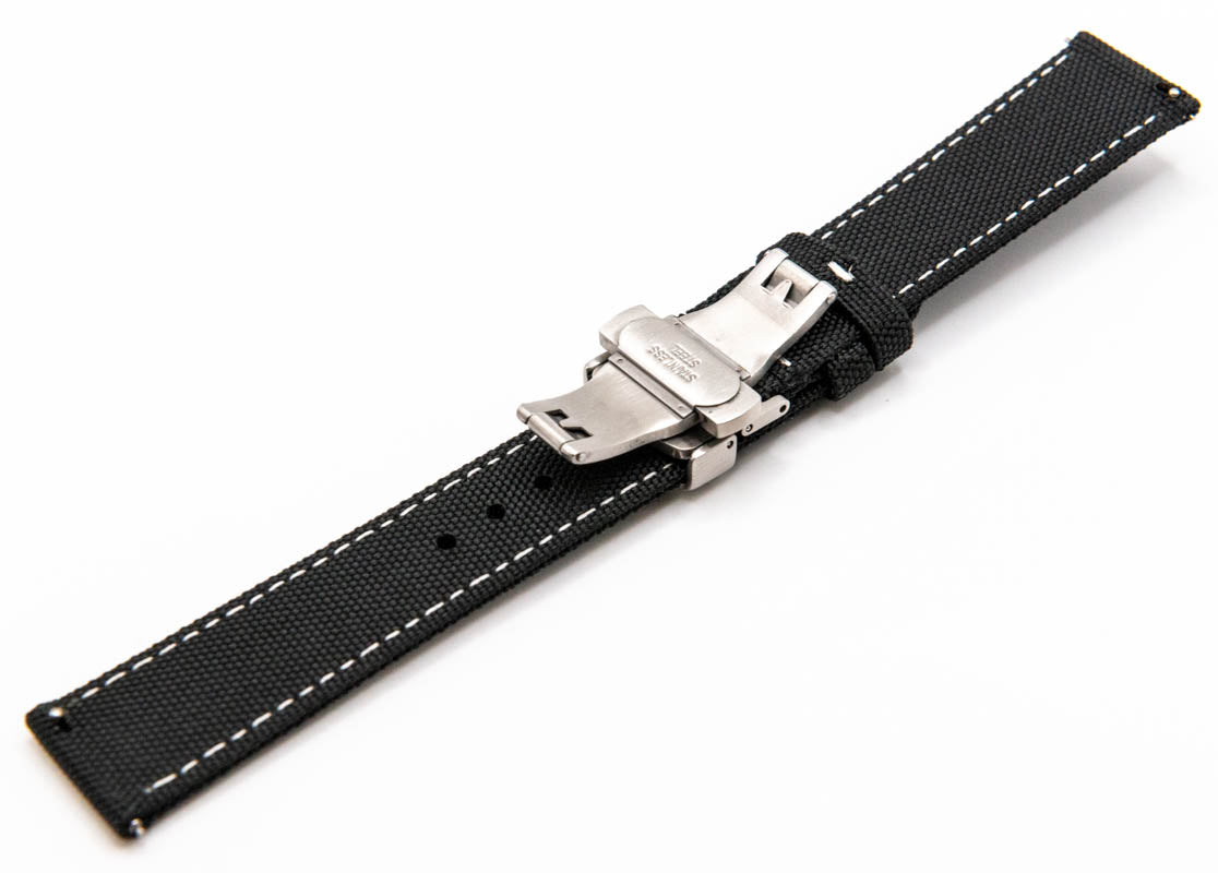 Sailcloth watch strap. Deployment clasp