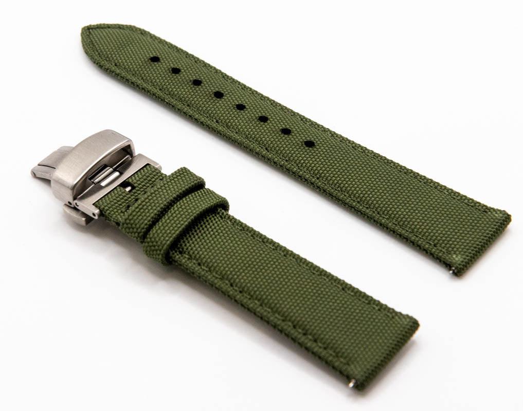 Sailcloth watch strap. Deployment clasp