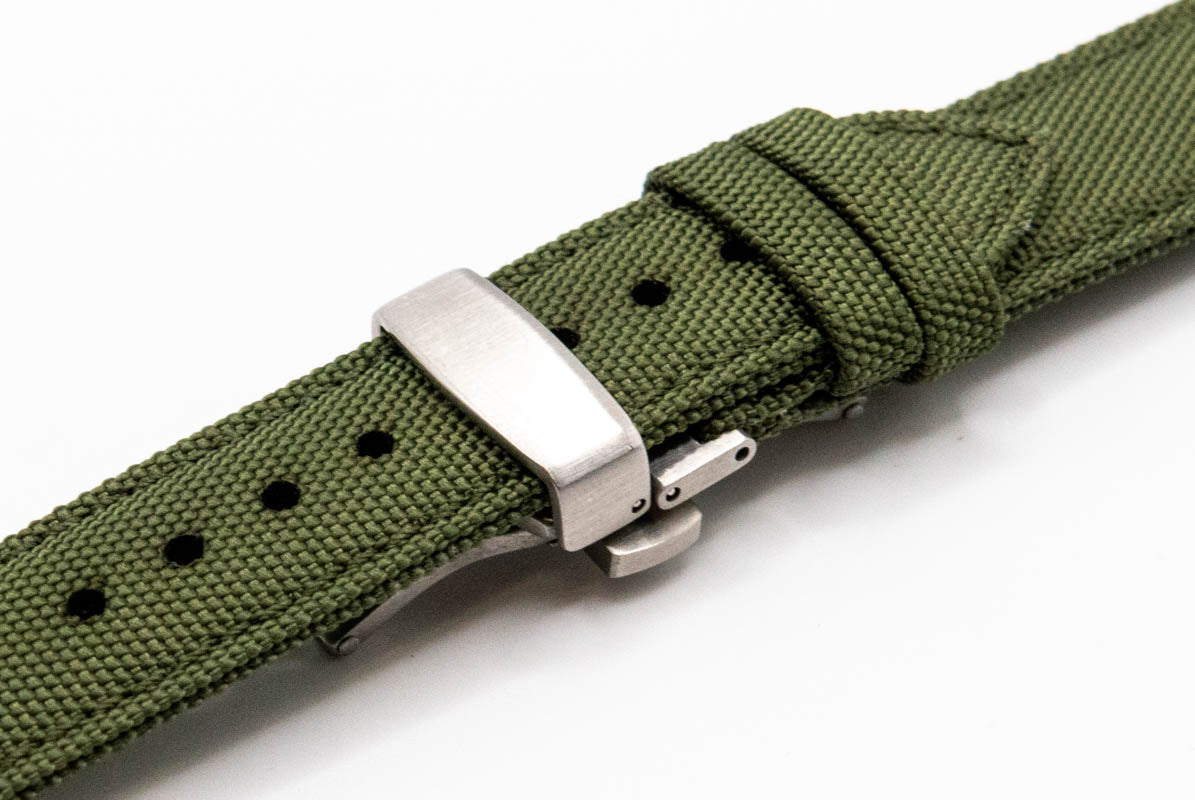Sailcloth watch strap. Deployment clasp