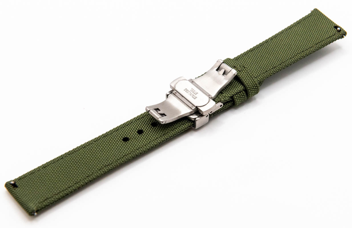 Sailcloth watch strap. Deployment clasp