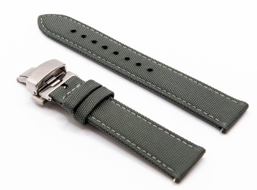 Sailcloth watch strap. Deployment clasp