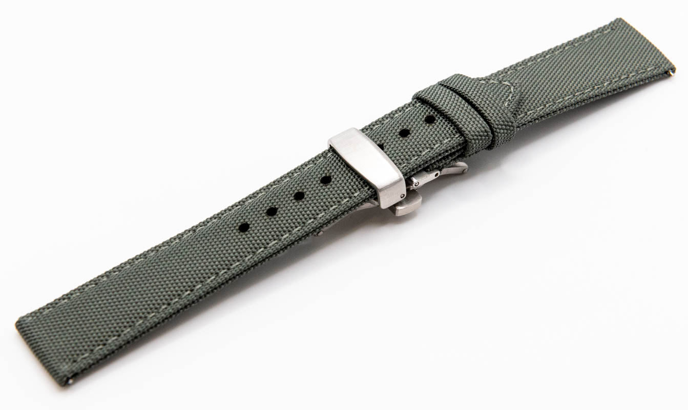 Sailcloth watch strap. Deployment clasp