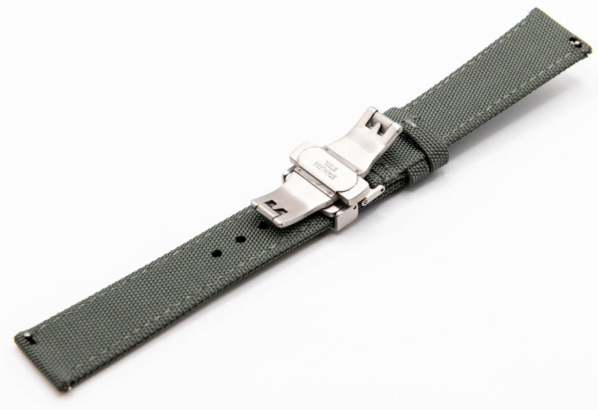 Sailcloth watch strap. Deployment clasp