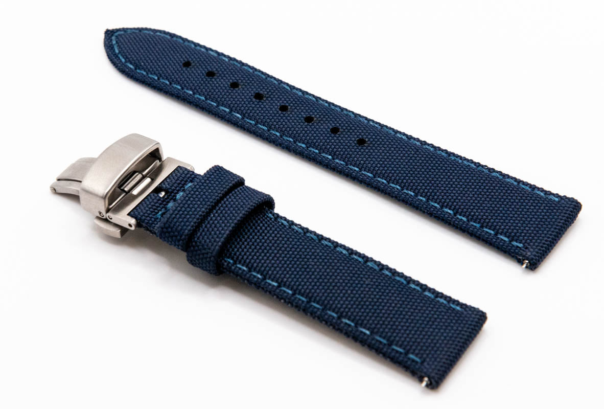 Sailcloth watch strap. Deployment clasp