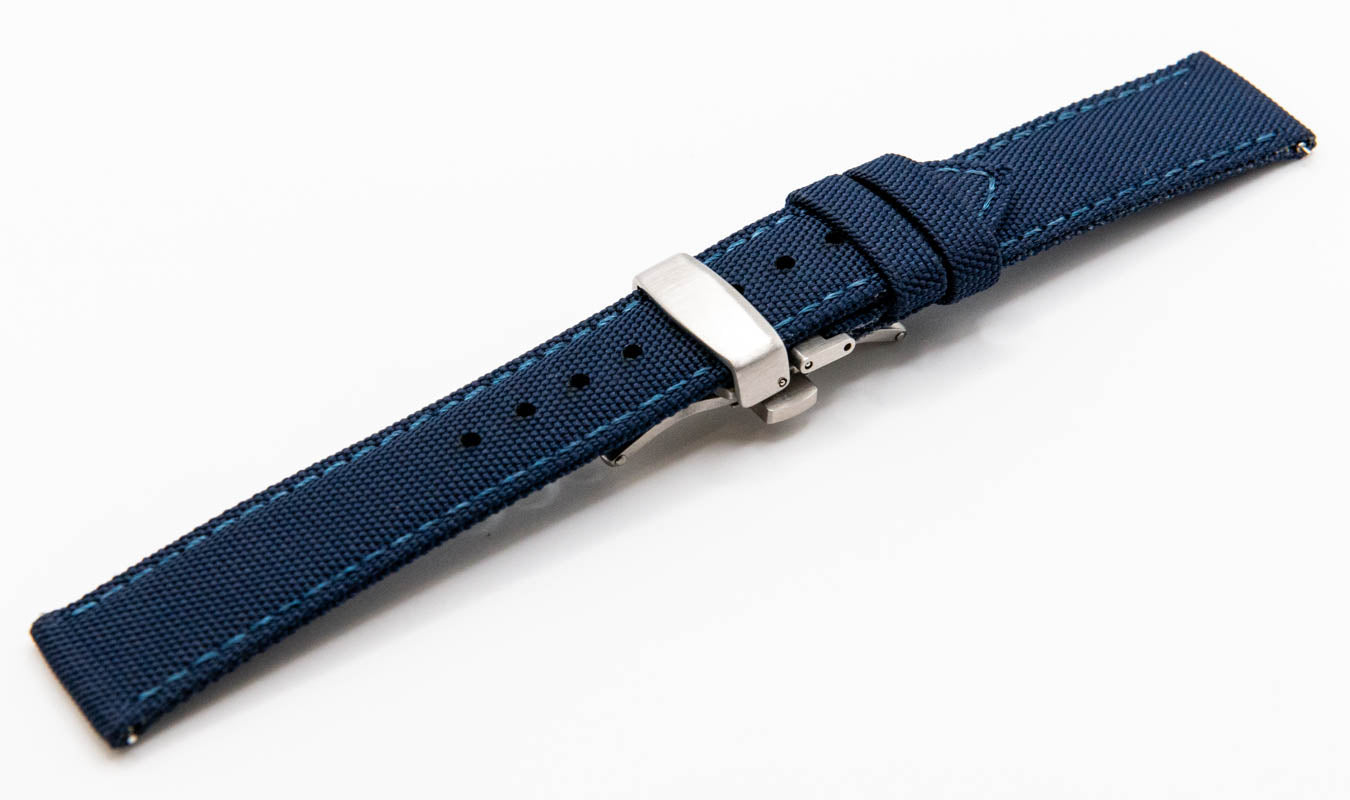 Sailcloth watch strap. Deployment clasp
