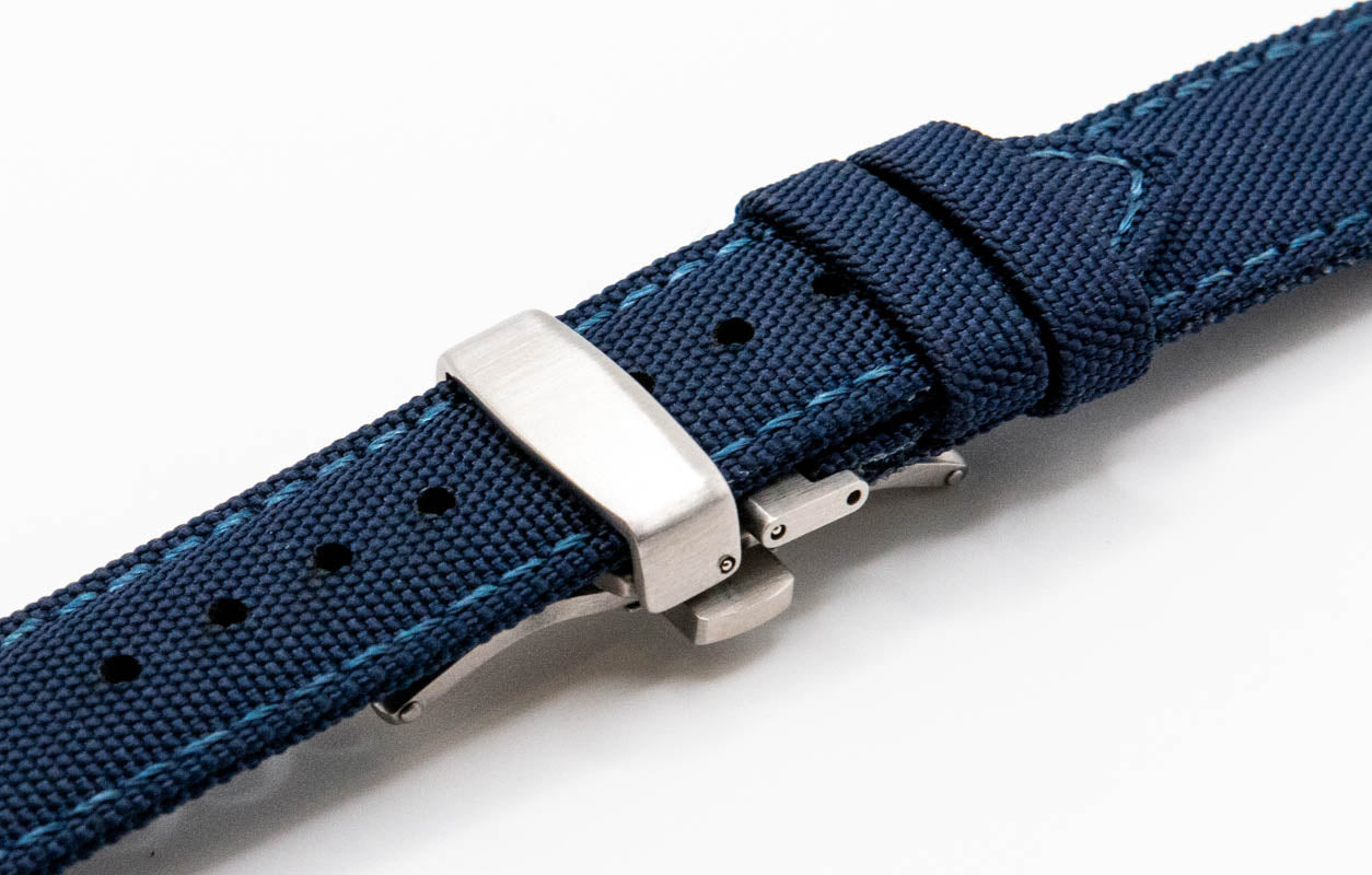 Sailcloth watch strap. Deployment clasp