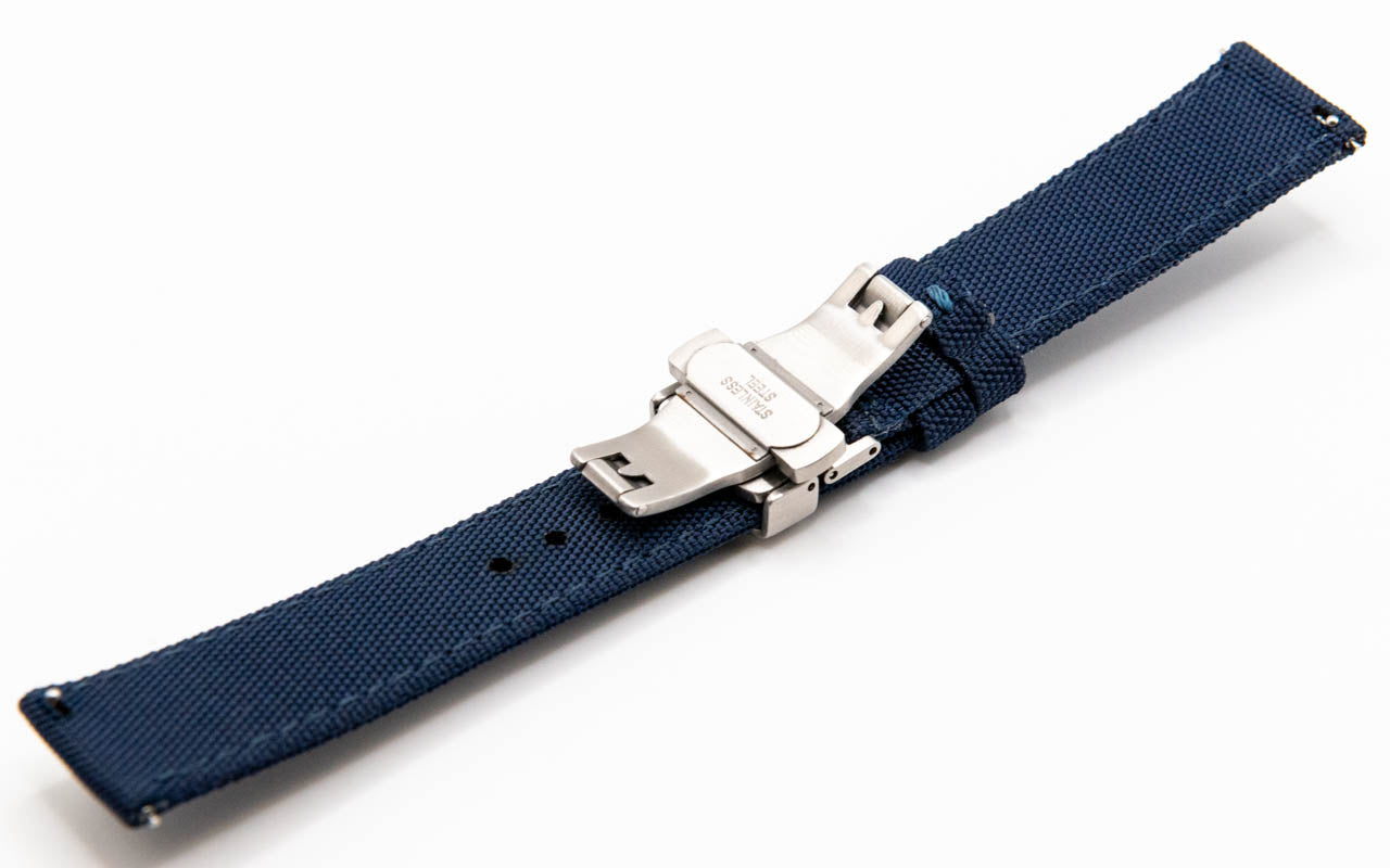 Sailcloth watch strap. Deployment clasp