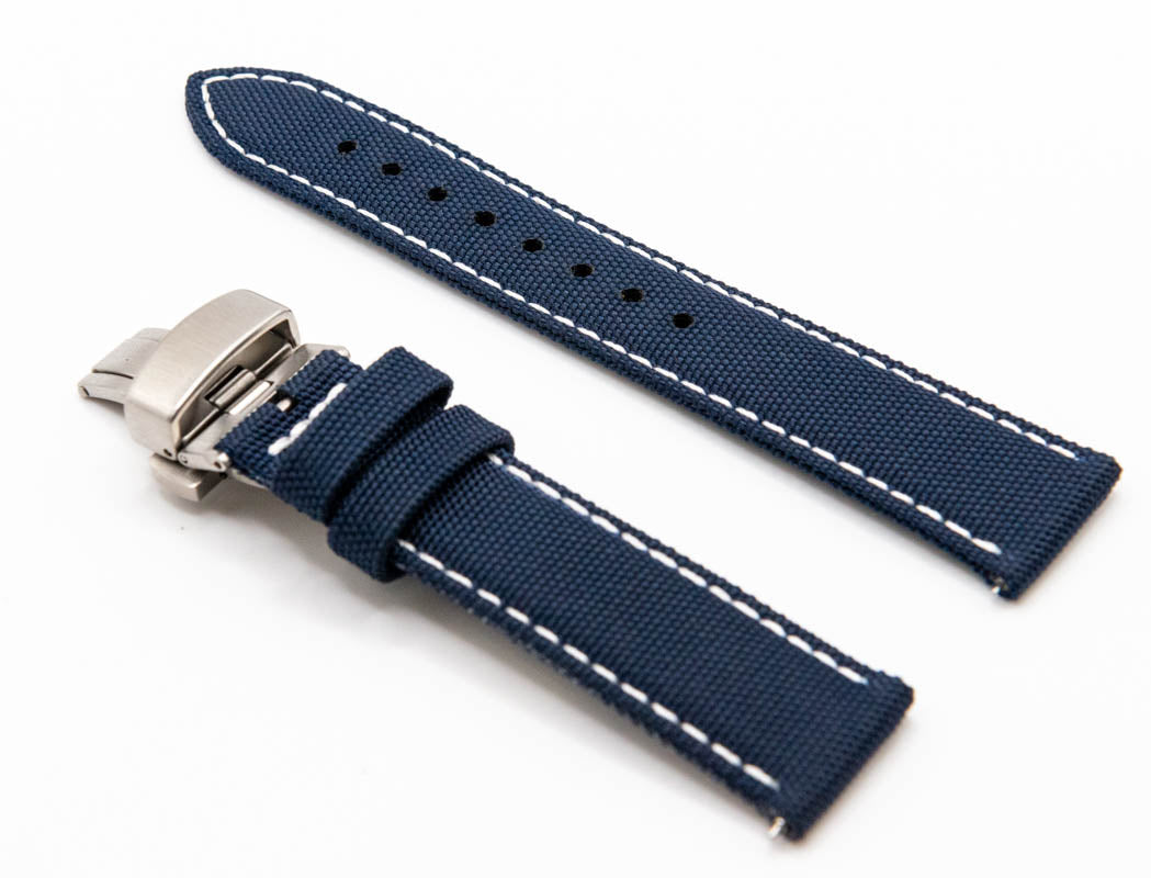 Sailcloth watch strap. Deployment clasp