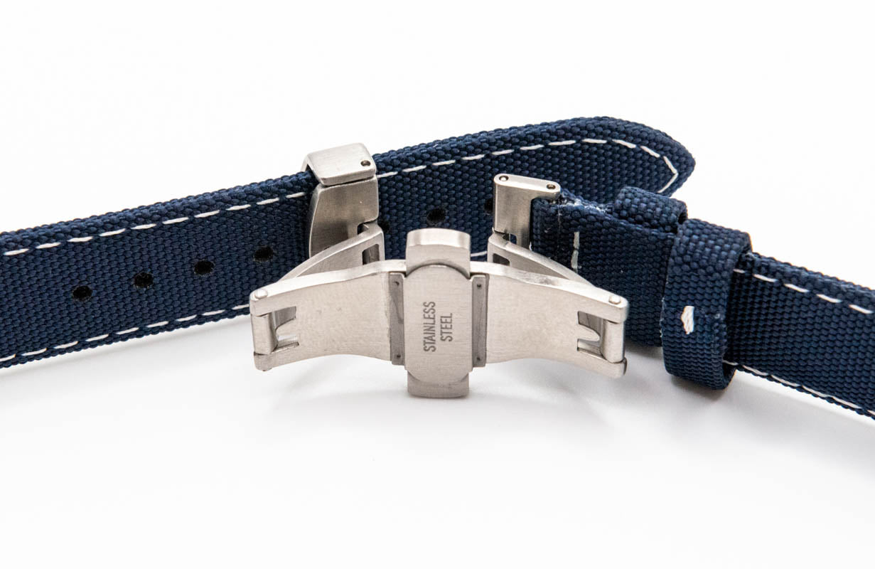 Sailcloth watch strap. Deployment clasp