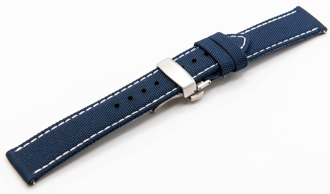 Sailcloth watch strap. Deployment clasp