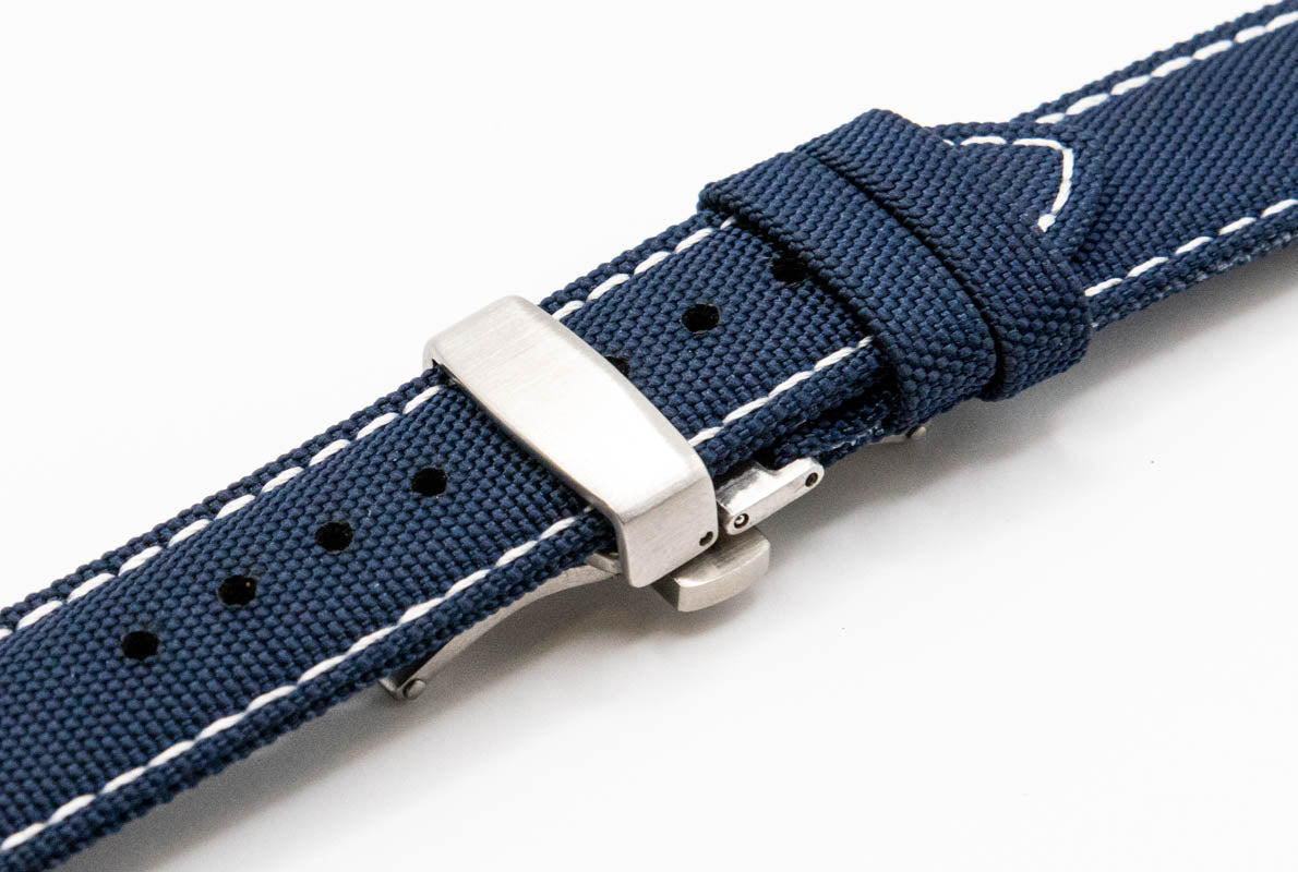 Sailcloth watch strap. Deployment clasp
