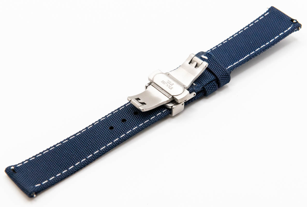 Sailcloth watch strap. Deployment clasp