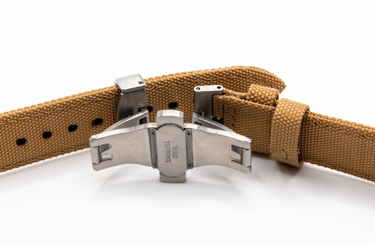 Sailcloth watch strap. Deployment clasp