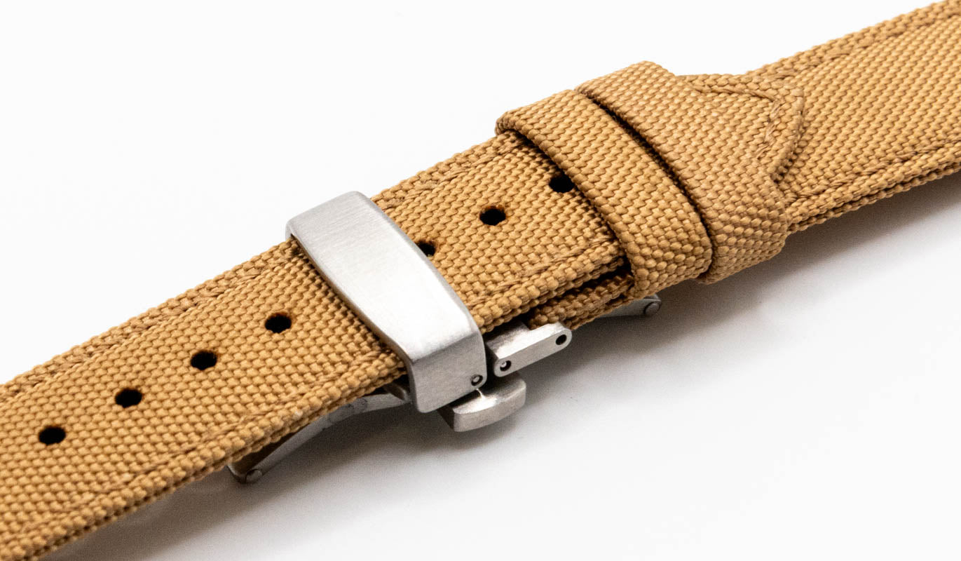 Sailcloth watch strap. Deployment clasp