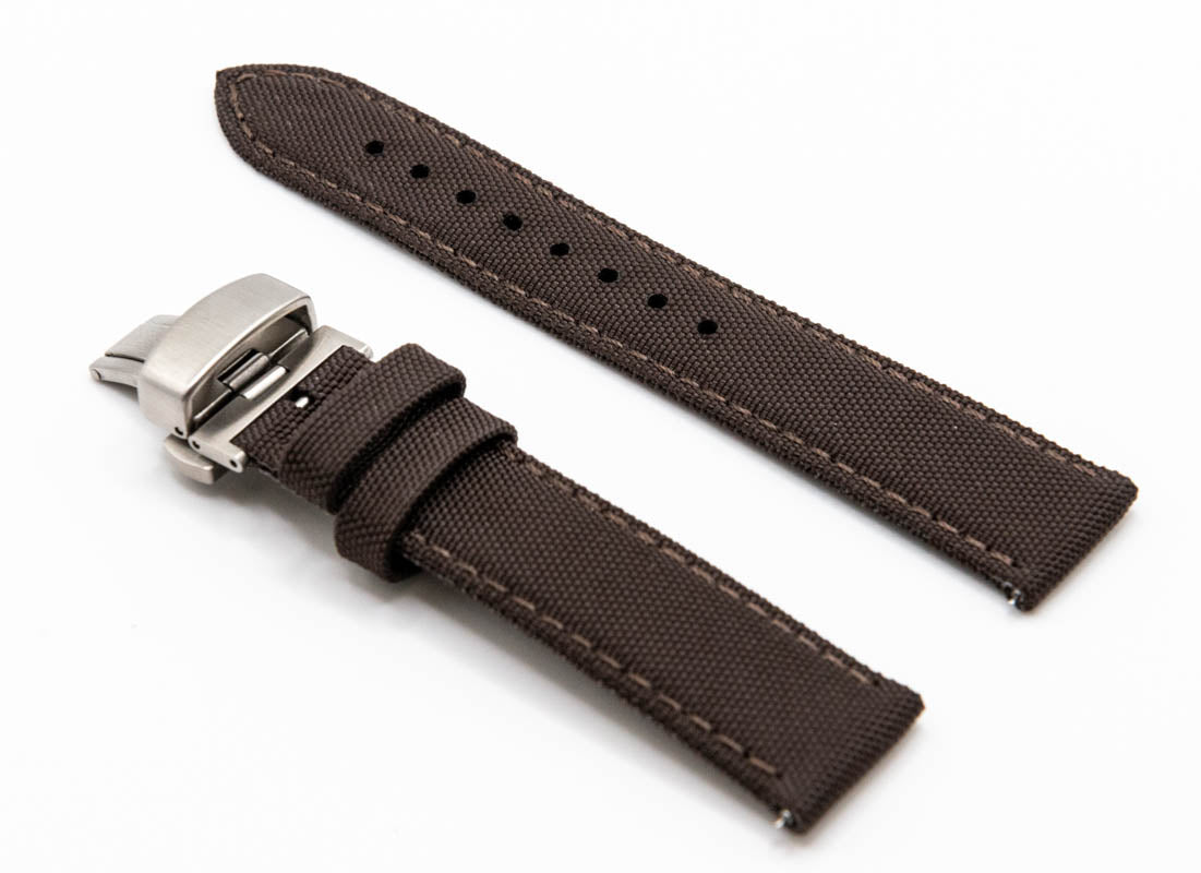 Sailcloth watch strap. Deployment clasp