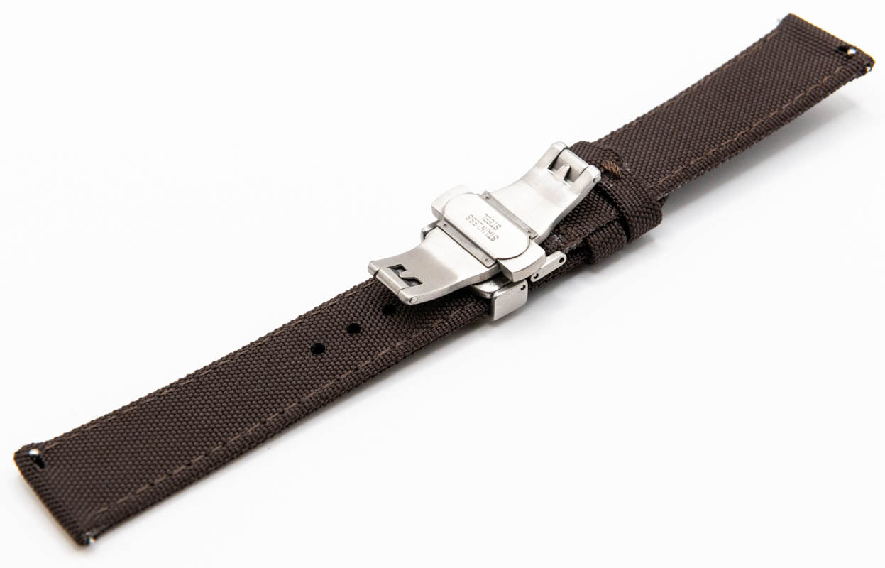 Sailcloth watch strap. Deployment clasp