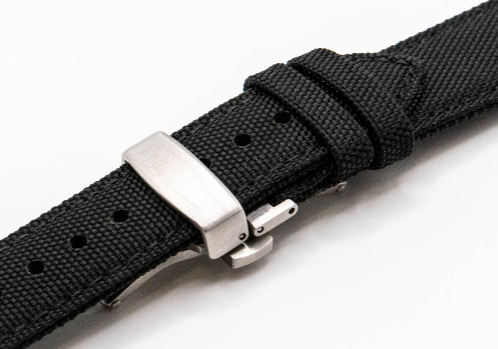 
                  
                    Sailcloth waterproof watch strap. Deployment clasp 18 mm, 19 mm, 20 mm, 21 mm, 22mm, 23mm, 24mm
                  
                