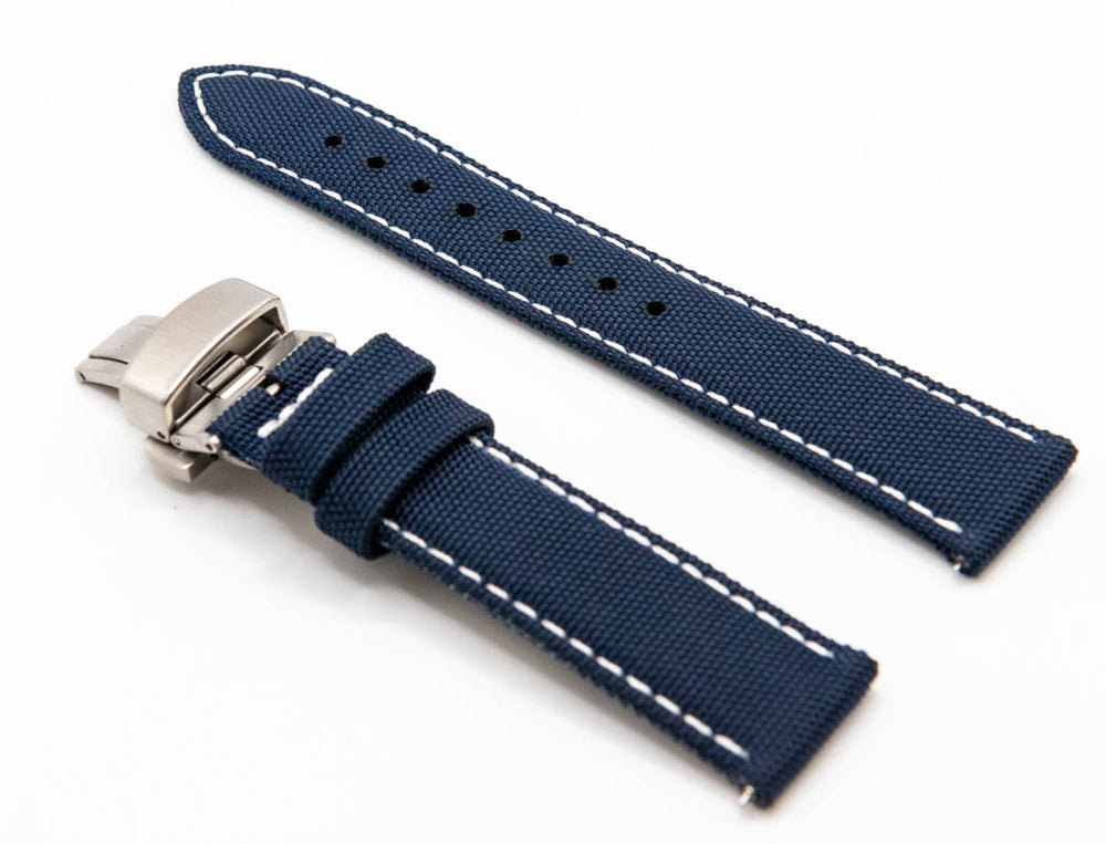 
                  
                    Sailcloth watch strap. Deployment clasp 
                  
                